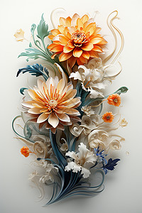 花与涡旋设计背景图片