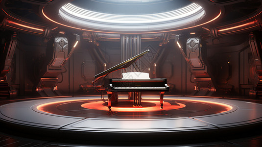 科幻舞台舞台上的钢琴背景