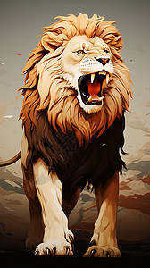 嘶吼的雄狮插图背景图片