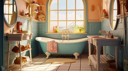 欧式瓷砖年轻化的浴室装潢插画