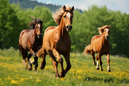 奔腾草原的马匹图片