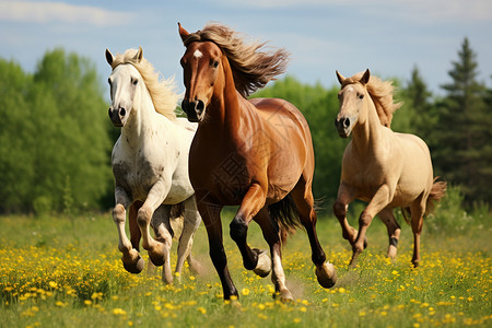 草原狂奔的马匹背景图片
