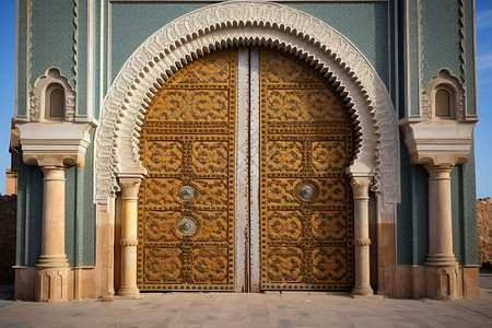 皇家装饰摩洛哥非斯皇宫的入口大门背景