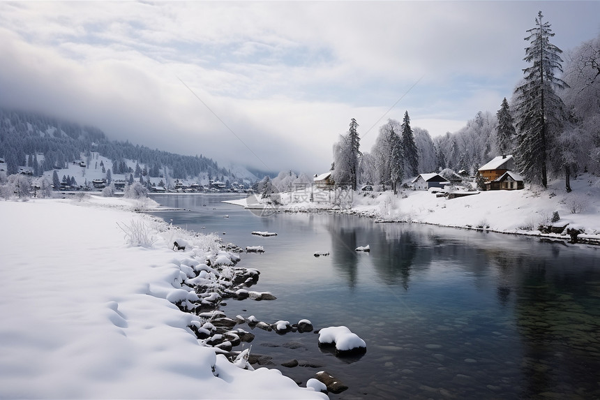 冬日的河流美景图片