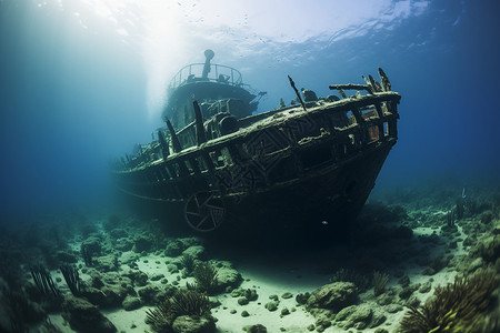 海底探险的沉船图片