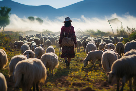 漫步在草地上的羊群图片
