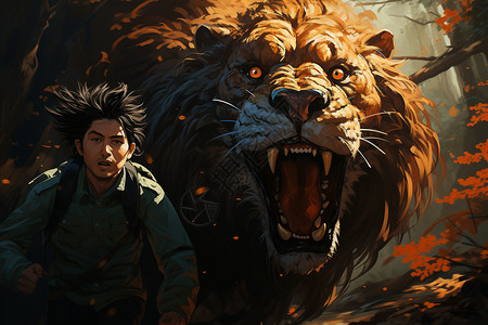 追逐人类的狮子背景图片