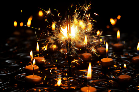 夜晚迸发火焰的蜡烛图片