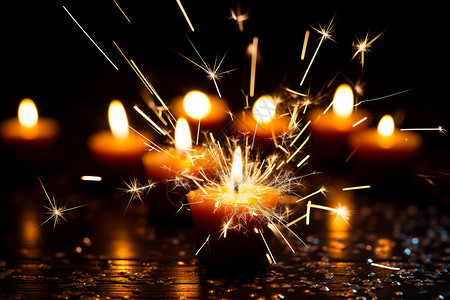 新年狂欢季发出火焰的蜡烛背景