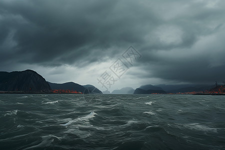 暴风雨海浪阴暗天气的海洋景观背景