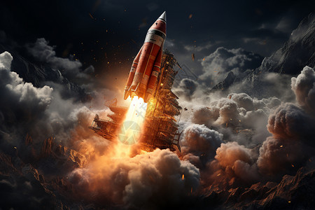 油茶基地航空基地火箭升空的场景设计图片