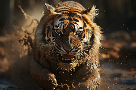 动作激烈的老虎图片