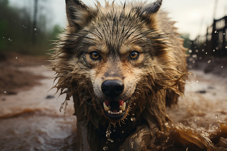 狼狗逼近人类的野狼背景