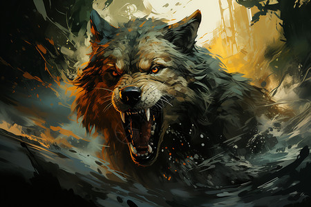 狼狗素材咆哮生气的狼插画