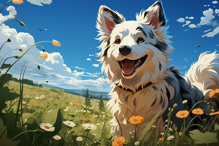 夏季草坪上的可爱的狗狗图片