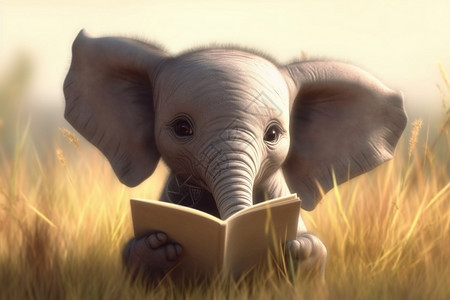 阅读会会看书的小象插画