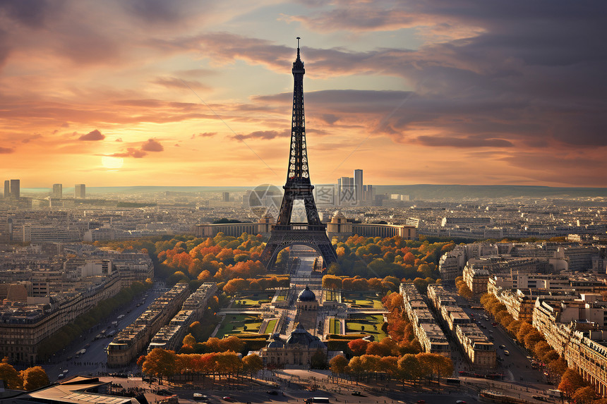 巴黎天空中的铁塔景观图片