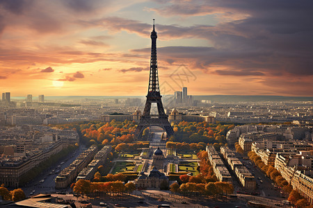 巴黎天空中的铁塔景观高清图片