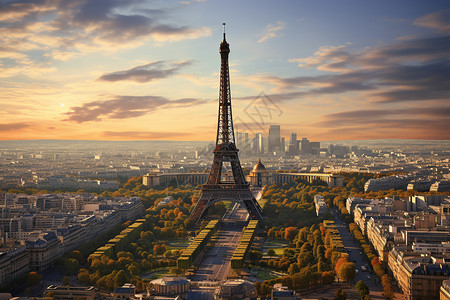 巴黎夕阳下的艾菲尔铁塔高清图片