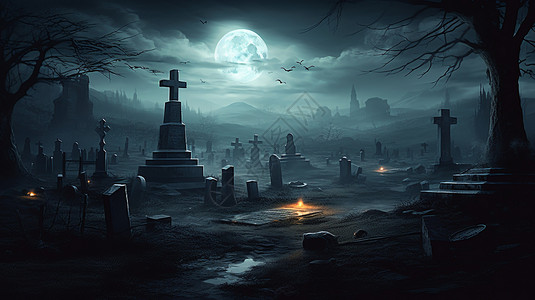 夜幕下的墓地图片