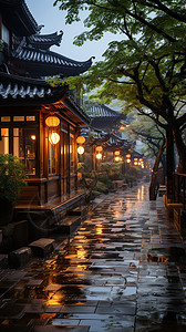 雨后的民族风街道背景图片