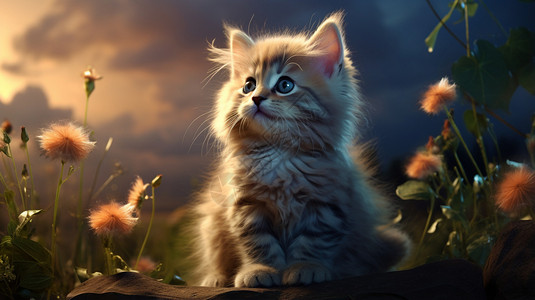 草地上的小猫背景图片