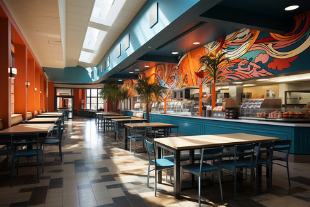 现代校园内的自助餐厅背景图片