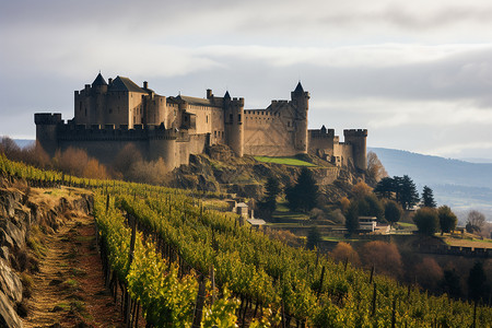 城堡庄园的葡萄种植果园背景图片