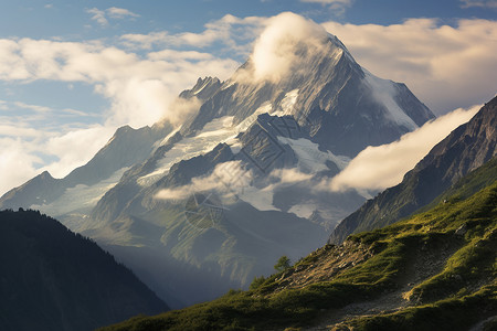 夏季雪山的美丽景观高清图片