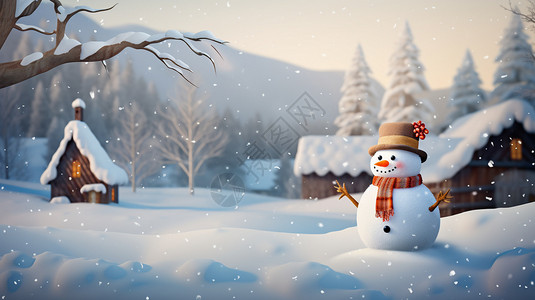 雪人插图一个雪人站在雪地里插画