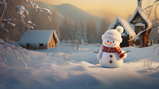 雪人插图雪地里的雪人插画