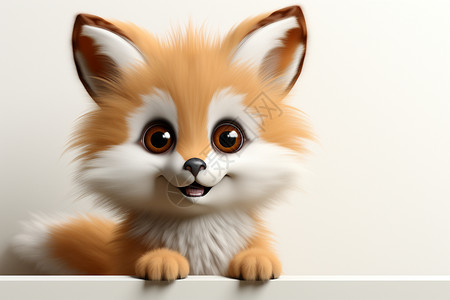 3D电视机小巧美丽的卡通狐狸插画