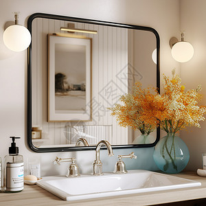 黑框浴室镜子高清图片