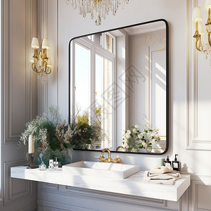 方形镜子浴室方形洗手盆背景