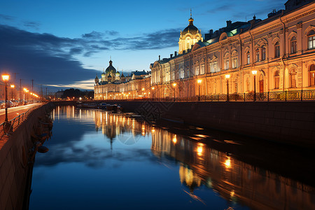 夜幕下的圣彼得堡景观图片
