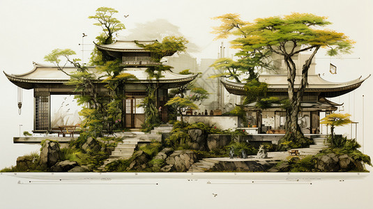 江南古式建筑背景图片