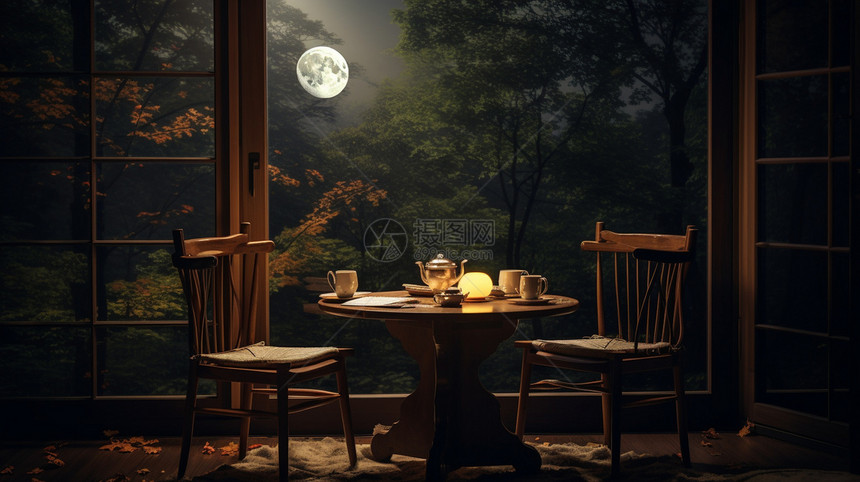 月光照进窗户落在桌子上图片