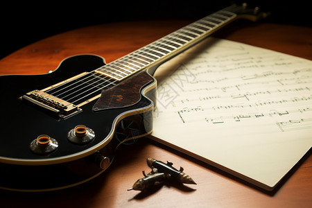 音乐创作的笔与吉他背景图片