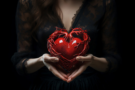 一个心形素材女人握着红心插画