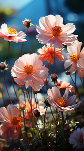 阳光下盛开的花背景图片