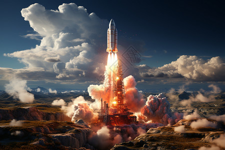 火箭冲天而起的景观图片
