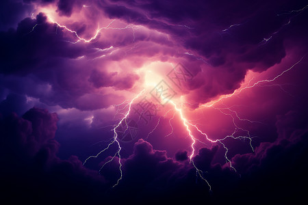 紫云劈裂闪电涌现的天空景观插画