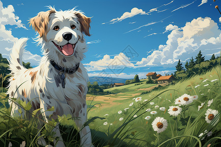 夏天户外草地上的小狗背景图片