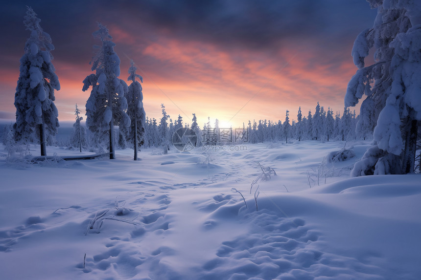 白雪皑皑的森林景观图片