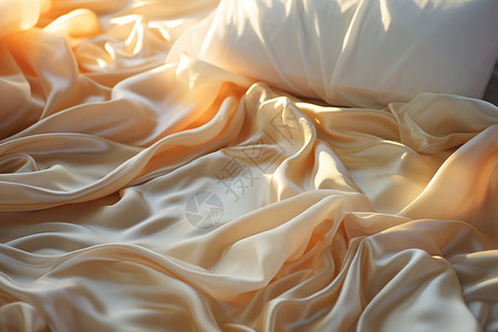 真丝床单柔软的丝绸枕套背景