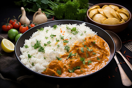 印度香料碗印度风味美食的传统菜肴背景