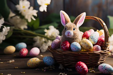 复活节彩蛋与兔子背景图片
