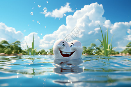 游泳宣传海报清爽的牙齿模型插画