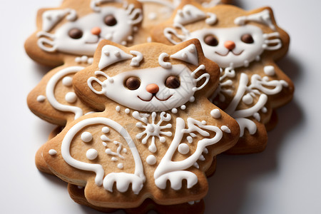 美味猫咪饼干前的香草蛋糕图片