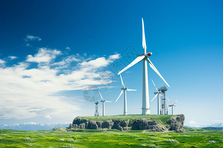 生态岛户外的大风车能源背景